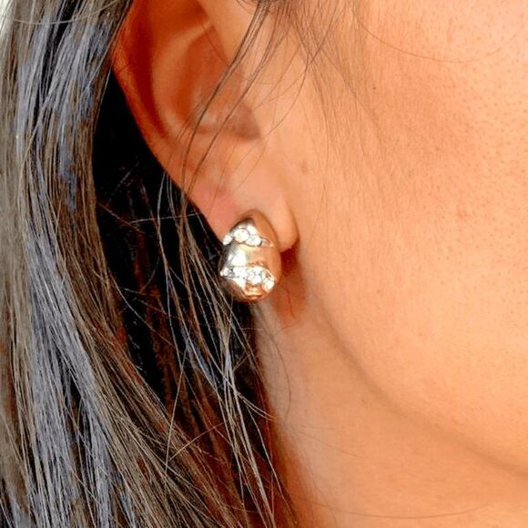 vtg 80s sparkle statement earrings rhinestone encrusted goldtone french baguette - Picture 3 of 6